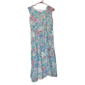 Walden Classics Vintage Floral Cotton Midi Dress Pastel Watercolor Pink Blue 10